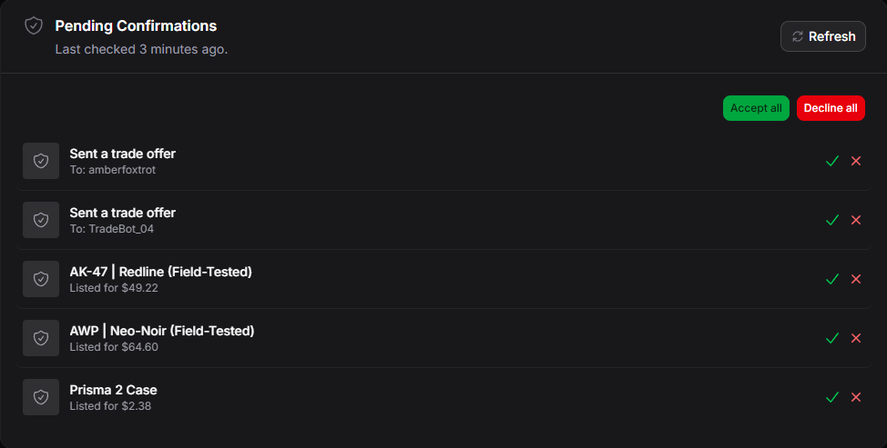 Pending confirmations on an account