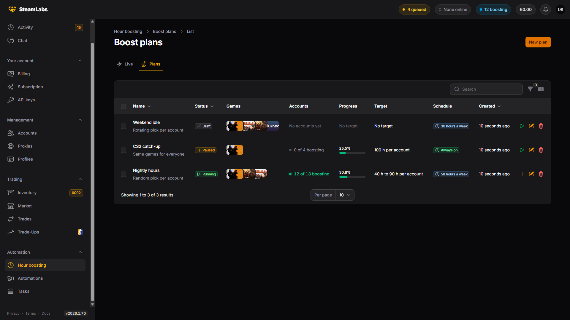 The boost plans list