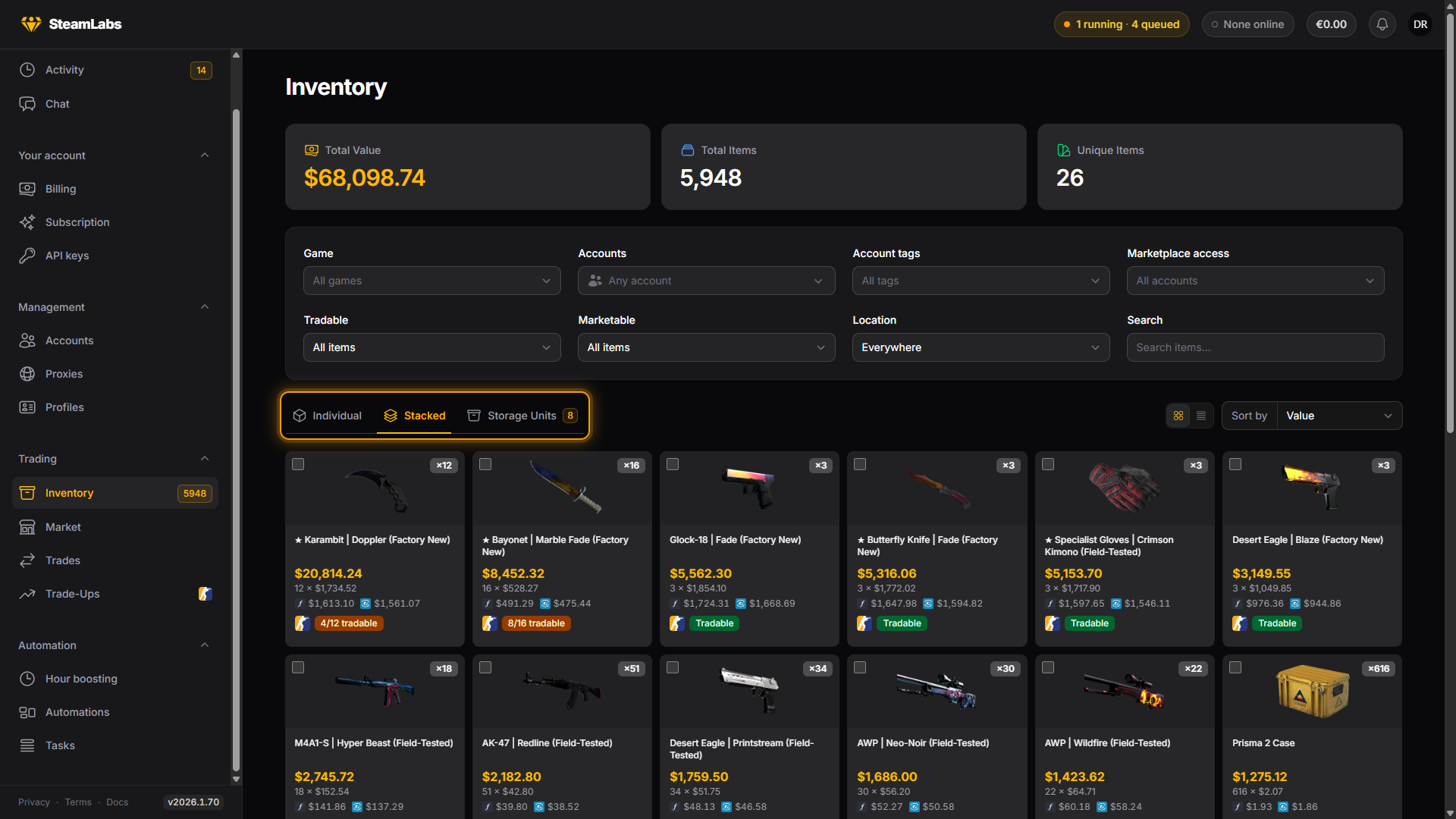The view switcher above the inventory grid
