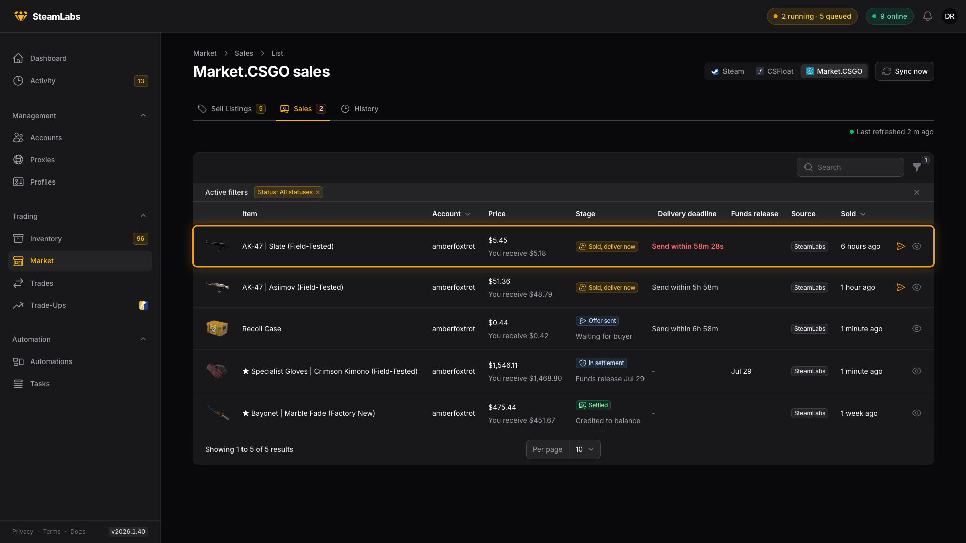 The Market.CSGO sales queue