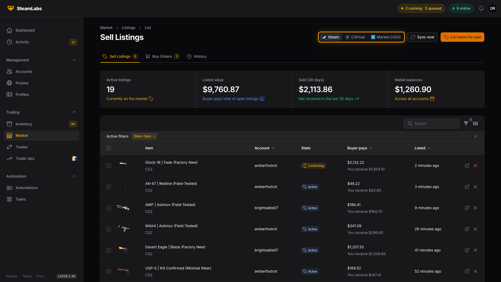 The Steam sell listings page
