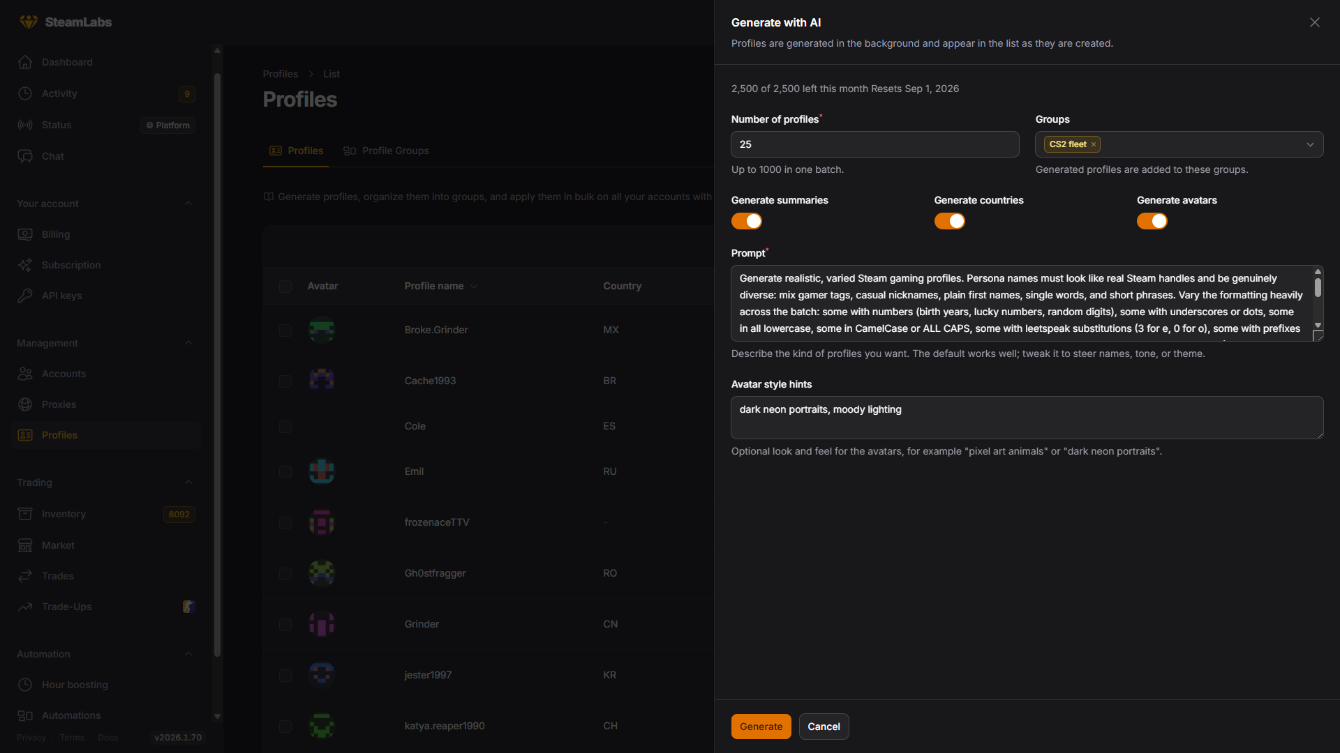 The Generate with AI form