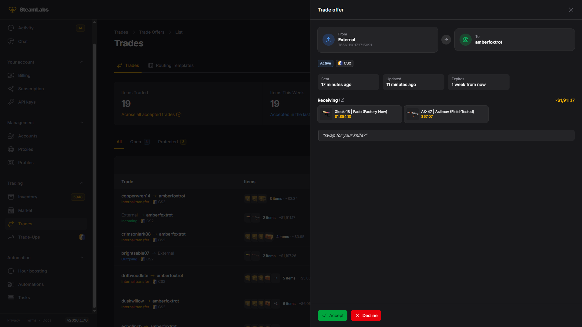 A trade offer opened